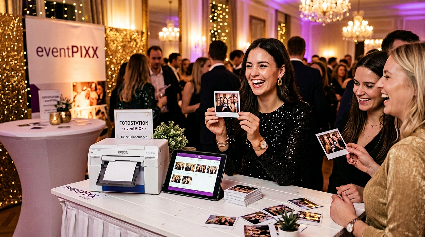 eventPIXX Druckstation &ndash; G&auml;ste drucken Polaroid-Fotos direkt am Event und freuen sich &uuml;ber ihre Erinnerungen