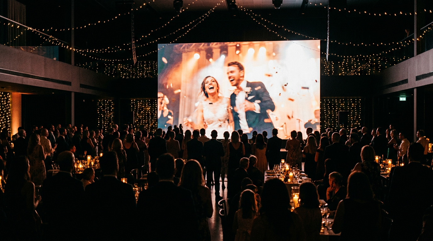 Live-Slideshow auf einem Fernseher bei einer Geburtstagsfeier