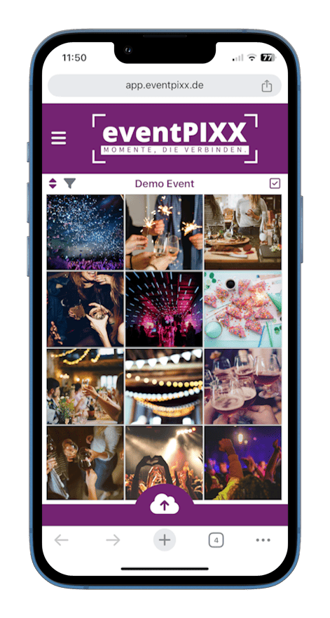 eventPIXX App auf dem iPhone – Galerie mit Event-Fotos
