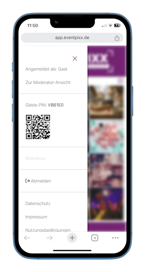 eventPIXX App – QR-Code-Ansicht zum Beitritt